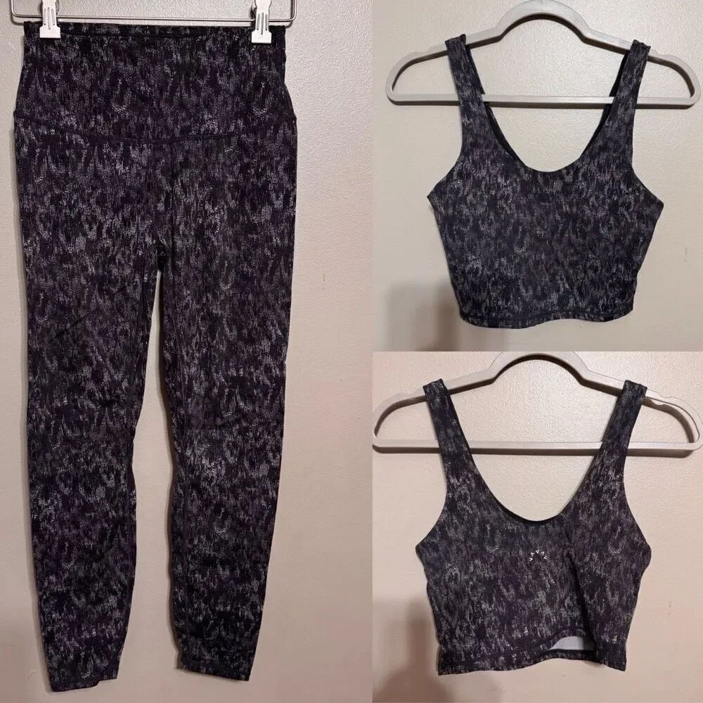 Varley Let's Go Walker Bra and leggings in a black and gray size small